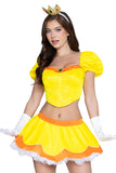 Flirty Flower Princess Costume for Women, 3-Piece Video Game-Inspired Halloween Costume with Boned Top, Flared Skirt & Jeweled Crown Headband