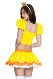 Flirty Flower Princess Costume for Women, 3-Piece Video Game-Inspired Halloween Costume with Boned Top, Flared Skirt & Jeweled Crown Headband