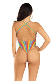 Rainbow striped cross-over halter bodysuit