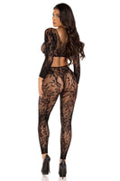 Seamless chantilly lace crop top and footless tight