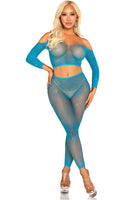 Iridescent Spark – Fishnet Rhinestone Crop Top & Footless Tights Lingerie Set