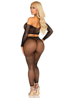Iridescent Spark – Fishnet Rhinestone Crop Top & Footless Tights Lingerie Set