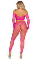 Iridescent Spark – Fishnet Rhinestone Crop Top & Footless Tights Lingerie Set