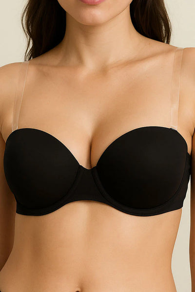 Comfortable Fit Clear Back Strap Push Up Demi Bra