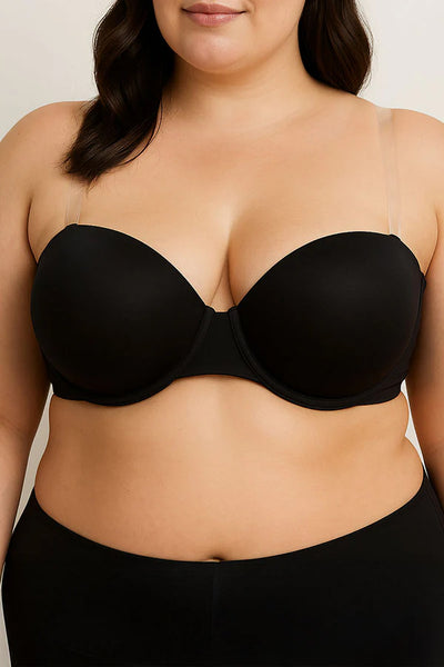 Plus Size Comfortable Fit Clear Back Strap Push Up Bra