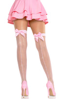 Viv Fishnet Thigh High Stockings with Rhinestone Backseam and Bow Detail