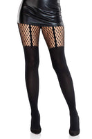Seamless Opaque Garter Illusion Tights with Net Thigh Detail