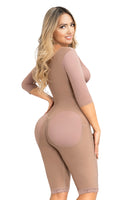 Full Body Shaper for Women with Built-In Bra – Long Sleeve & Long Leg Compression Garment with 3-Row Hook Front, Crotch Zipper & Hourglass Fit