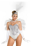 Showgirl Costume Kit for Women, 3-Piece Vegas-Inspired Accessory Set with Bendable Faux Ostrich Feather Wings, Beaded Neck Piece & Headpiece