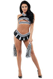 Varsity Vixen Costume Set for Women – Underboob Elastic Top, Pleated Skirted Panty & Pom-Poms