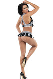 Varsity Vixen Costume Set for Women – Underboob Elastic Top, Pleated Skirted Panty & Pom-Poms