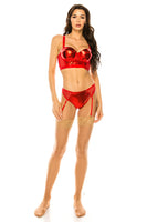 Mesh and Pleather Bra 2 Pc. Set