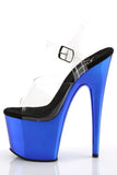 Chrome 7 Inch High Heel Platform Ankle Strap Sandals, Open Toe Stiletto Shoes with 2 3/4 Inch Platform