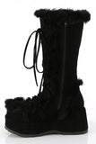 Platform Lace-Up Mid-Calf Boots with Faux Fur Trim and Full Inner Side Zip