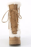 Platform Lace-Up Mid-Calf Boots with Faux Fur Trim and Full Inner Side Zip