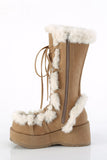 Platform Lace-Up Mid-Calf Boots with Faux Fur Trim and Full Inner Side Zip