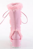 Platform Lace-Up Mid-Calf Boots with Faux Fur Trim and Full Inner Side Zip