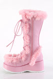 Platform Lace-Up Mid-Calf Boots with Faux Fur Trim and Full Inner Side Zip