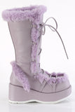 Platform Lace-Up Mid-Calf Boots with Faux Fur Trim and Full Inner Side Zip