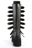 Platform Knee-High Boots with 8 Buckle Straps, Metal Plate Details, and Back Metal Zip Closure