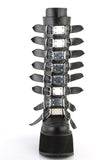 Platform Knee-High Boots with 8 Buckle Straps, Metal Plate Details, and Back Metal Zip Closure