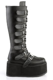 Platform Knee-High Boots with 8 Buckle Straps, Metal Plate Details, and Back Metal Zip Closure