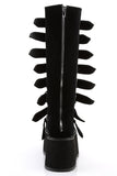 Platform Knee-High Boots with 8 Buckle Straps, Metal Plate Details, and Back Metal Zip Closure