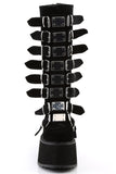 Platform Knee-High Boots with 8 Buckle Straps, Metal Plate Details, and Back Metal Zip Closure
