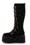 Platform Knee-High Boots with 8 Buckle Straps, Metal Plate Details, and Back Metal Zip Closure