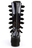 Platform Knee-High Boots with 8 Buckle Straps, Metal Plate Details, and Back Metal Zip Closure