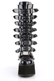 Platform Knee-High Boots with 8 Buckle Straps, Metal Plate Details, and Back Metal Zip Closure