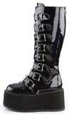 Platform Knee-High Boots with 8 Buckle Straps, Metal Plate Details, and Back Metal Zip Closure