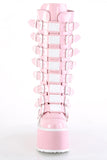 Platform Knee-High Boots with 8 Buckle Straps, Metal Plate Details, and Back Metal Zip Closure