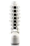 Platform Knee-High Boots with 8 Buckle Straps, Metal Plate Details, and Back Metal Zip Closure