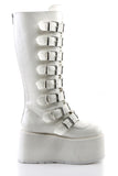 Platform Knee-High Boots with 8 Buckle Straps, Metal Plate Details, and Back Metal Zip Closure
