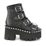 3.5" Chunky Heel Studded Platform Bootie Sandal with Buckle Straps and Back Zip