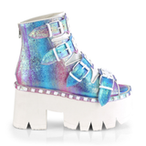 3.5" Chunky Heel Studded Platform Bootie Sandal with Buckle Straps and Back Zip