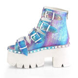3.5" Chunky Heel Studded Platform Bootie Sandal with Buckle Straps and Back Zip