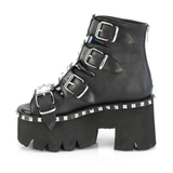 3.5" Chunky Heel Studded Platform Bootie Sandal with Buckle Straps and Back Zip