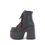 5" Chunky Heel Platform Lace-Up Ankle Boot with Metal Back Zip Closure