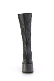 5" Block Heel 3" Faux Wood Wrapped Platform Patchwork Knee-High Boots with Inner Side Zip