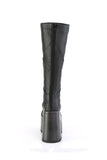 5" Block Heel 3" Faux Wood Wrapped Platform Patchwork Knee-High Boots with Inner Side Zip