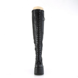 Chunky Heel Stretch Wide Calf Thigh-High Boots with Outside Metal Zip