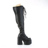 Chunky Heel Stretch Wide Calf Thigh-High Boots with Outside Metal Zip