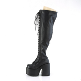 Chunky Heel Stretch Wide Calf Thigh-High Boots with Outside Metal Zip