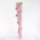 Chunky Heel Lace-Up Stretch Thigh-High Boots with Buckle Straps and Inner Side Metal Zip