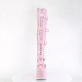 Chunky Heel Lace-Up Stretch Thigh-High Boots with Buckle Straps and Inner Side Metal Zip