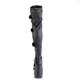 Chunky Heel Lace-Up Stretch Thigh-High Boots with Buckle Straps and Inner Side Metal Zip