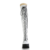 Star Cutout Platform Wedge Lace-Up Stretch Thigh-High Boots with Full-Length Outside Metal Zip