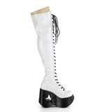 Star Cutout Platform Wedge Lace-Up Stretch Thigh-High Boots with Full-Length Outside Metal Zip